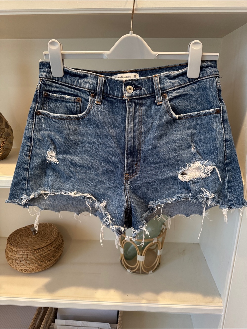 Abercrombie & Fitch Distressed Cutoff Denim Shorts - Blue